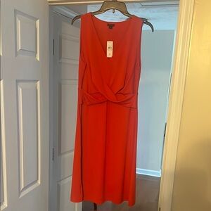 Ann Taylor Red V-Neck Sheath Midi Dress